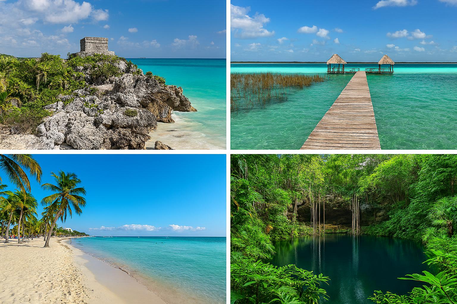 Playa de arena blanca y mar turquesa en Tulum, Quintana Roo
